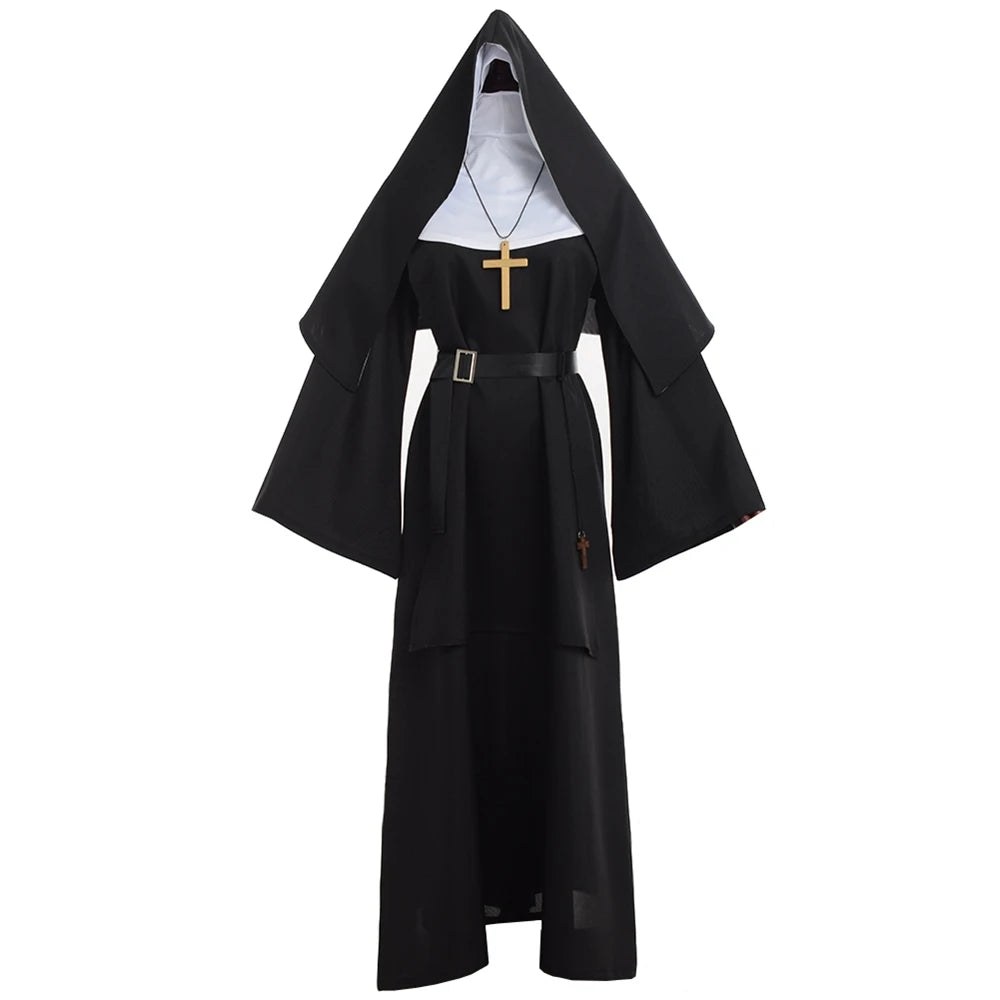 Nun Dress Halloween Costume for Women Scary Cosplay Mary Priest Dresses