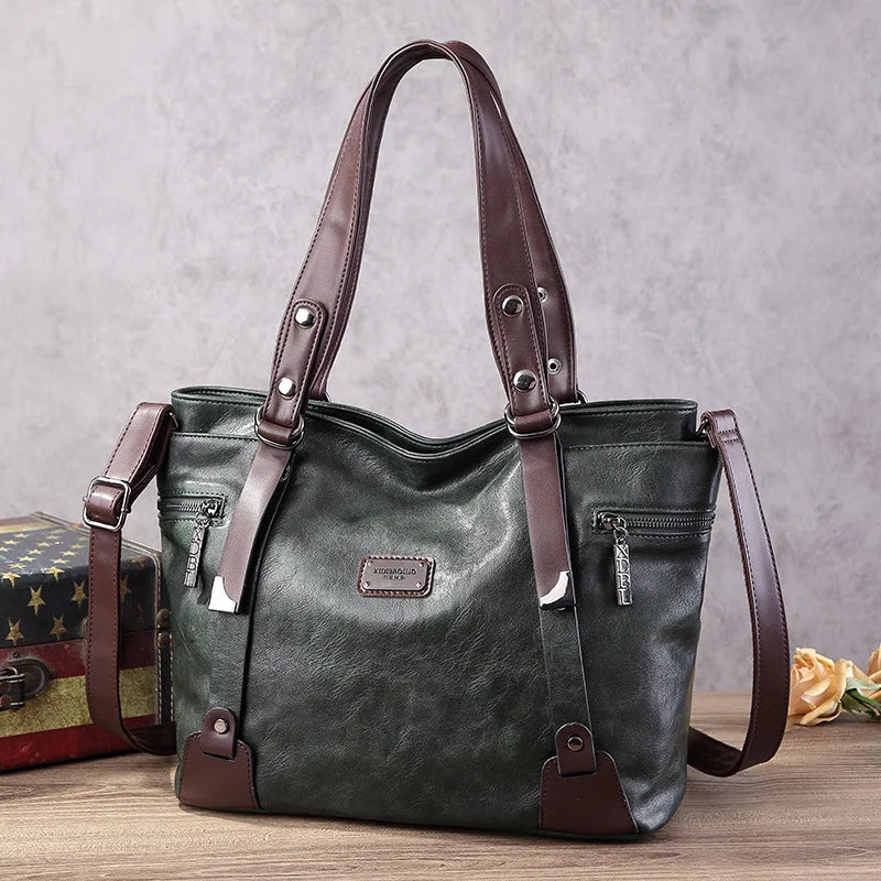 Vintage Women's Tote Bag 2025 New PU Leather Shoulder Bag Large Capacity Handbags Retro Style Crossbody Bags for Women
