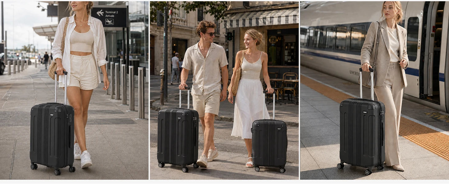 Kono Large Hard Shell Luggage 19/24/28 inch Lightweight ABS 4 Wheels Spinner Business Trip Trolley Case Suitcase