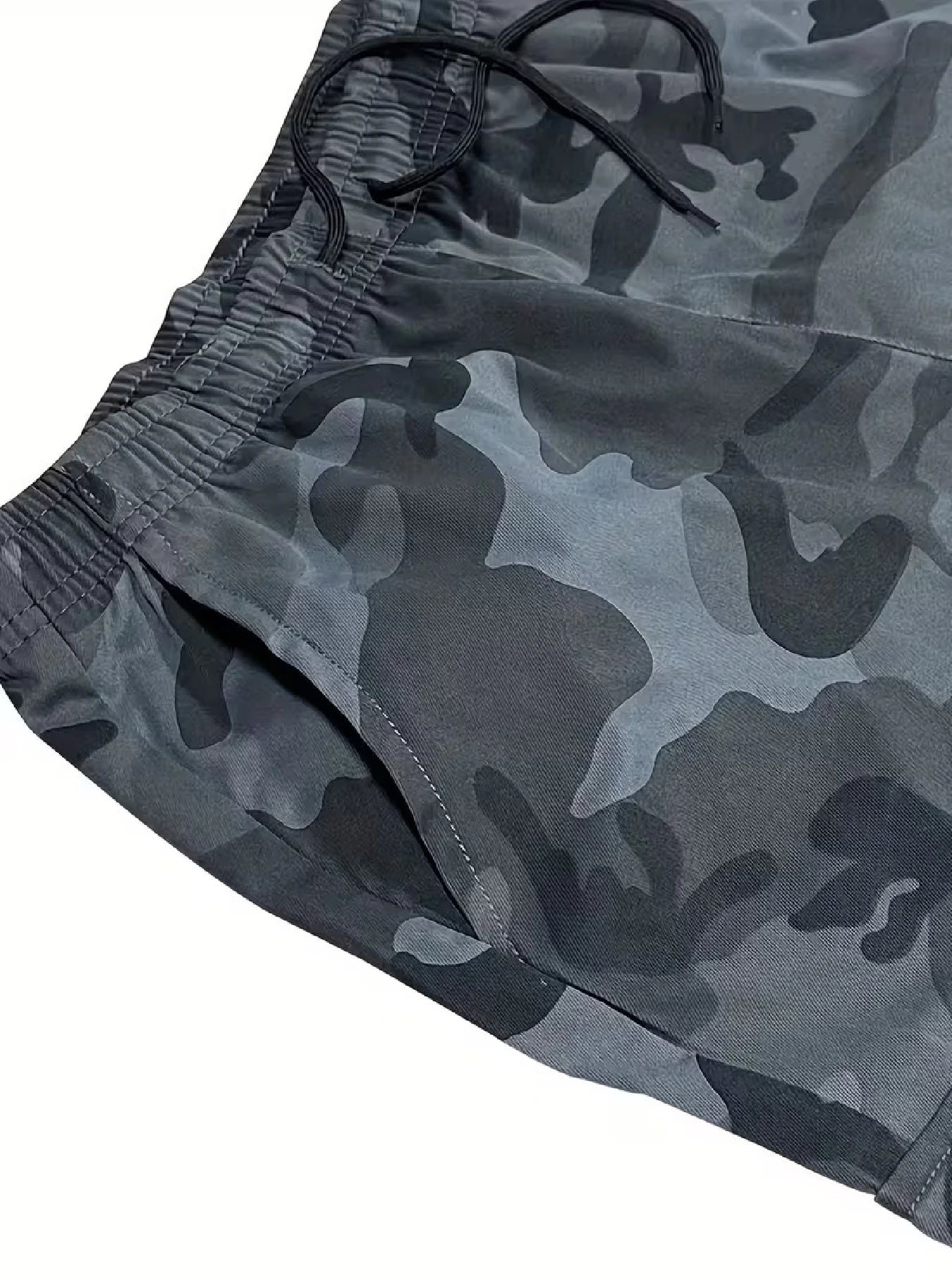 Men's Casual Cargo Shorts — All-Over Print, Non-Stretch Woven Fabric. Features a Dual Elastic Waistband and Drawstring Design; A