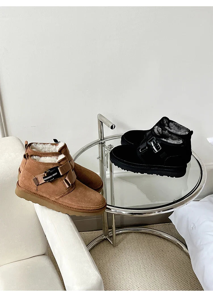 2026 Winter New Style Wang Yibo Same Top Leather Outdoor Warm Men's Boots Fashion Versatile Short Tube Men's Snow Boots