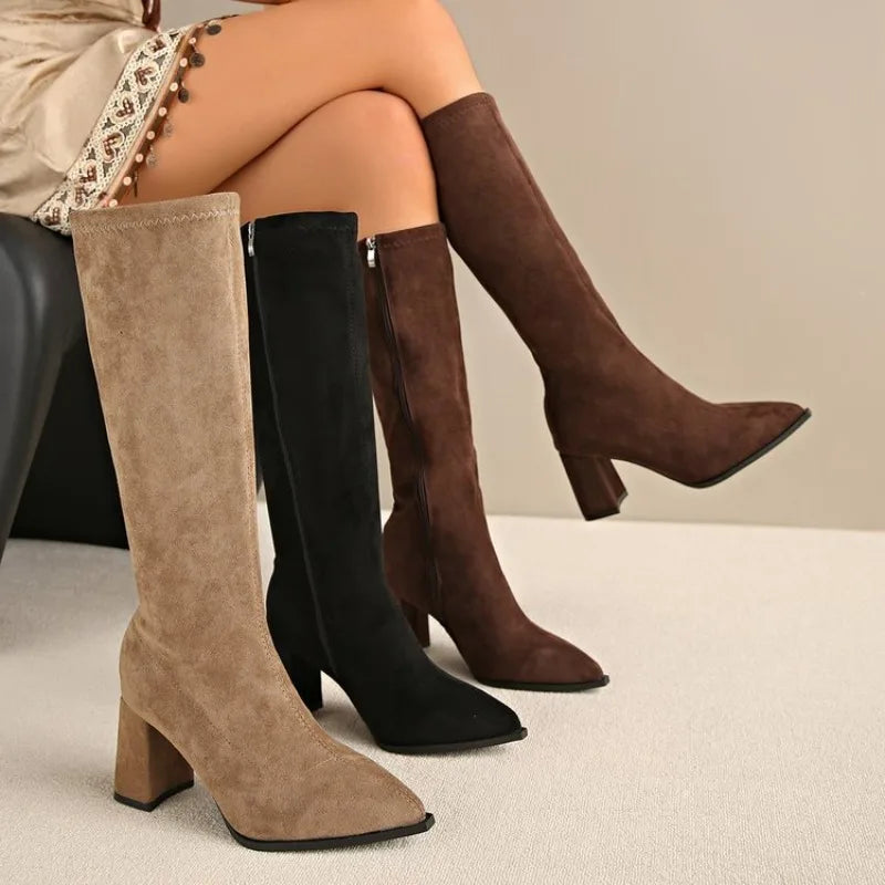 Sexy High Heels Women's Long Boots Fashion Elegant Suede Shoes 2026 Pumps Party Winter Boots New Suede Knee High Boots Mujer