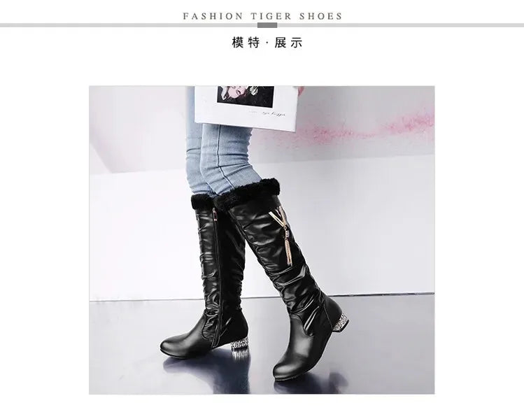 Winter Warm Knee High Boots Women Platform Wedges High Heels Snow Boots Slip on Winter Ladies Shoes White Black Pink 2025