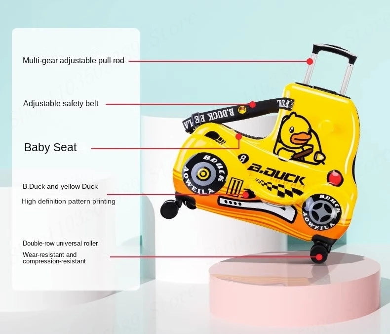 Cute Pony Cartoon Suitcase for Children Can Sit and Ride Carry on Kids Luggage Baby Trolley Case Boarding Cabin 20 Inch