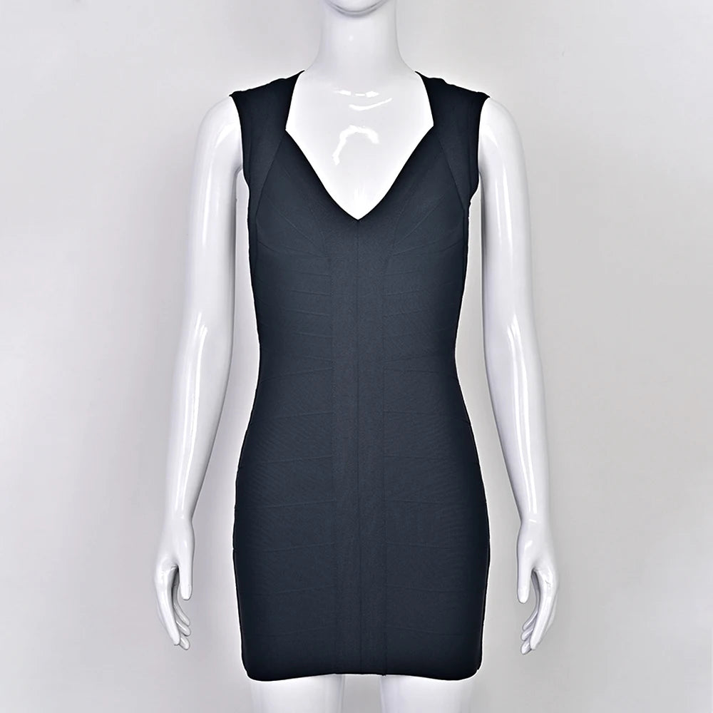 BEAUKEY Luxury Sexy Plunge V Bandage Dress Stripes Slim Bodyocn Mini Party Celebrity Evening Dress Elastic Knitted Vestidos