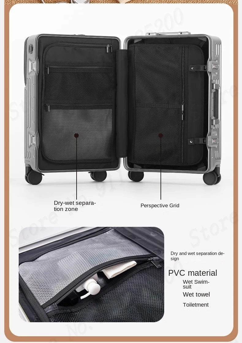 Front-opening Luggage with 24-inch Multi-functional Cup Holder Portable 20-inch Carry-on Suitcase 26-inch Large Capacity