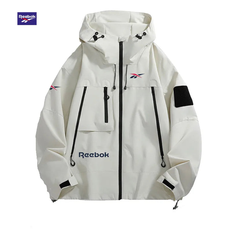 Reebok Men's Hooded Jacket, Multi-Zip Waterproof Sliding Windproof Coat, Comfortable and Loose Hiking Jacket for Camping
