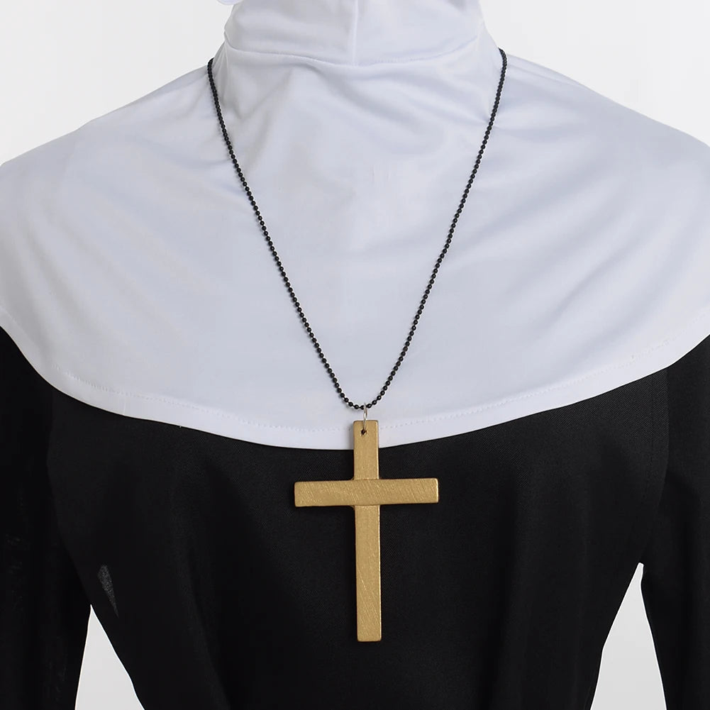 Nun Dress Halloween Costume for Women Scary Cosplay Mary Priest Dresses