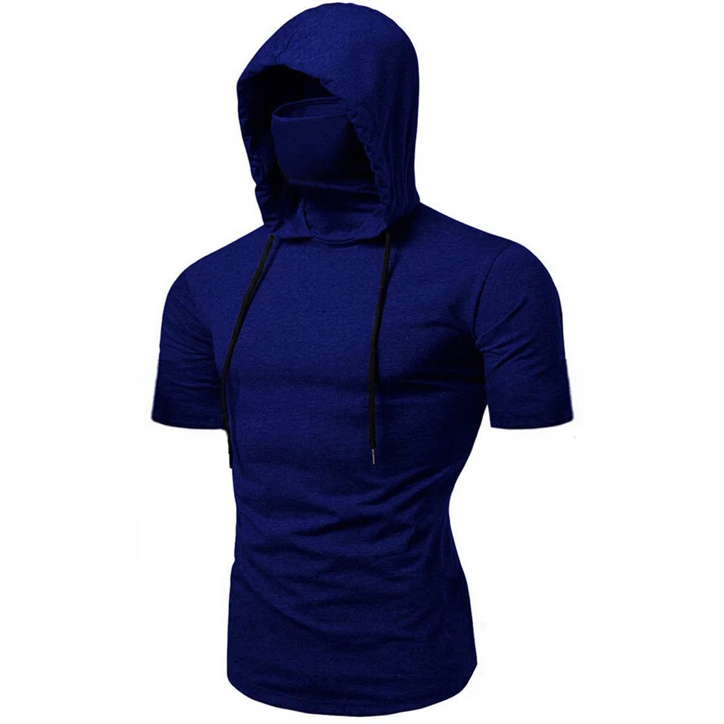 Mens Gym Hoodie Sleeveless with Mask Sweatshirt Hoodies Casual Splice Large Open-Forked Male Clothing Mask Button Sports Hooded
