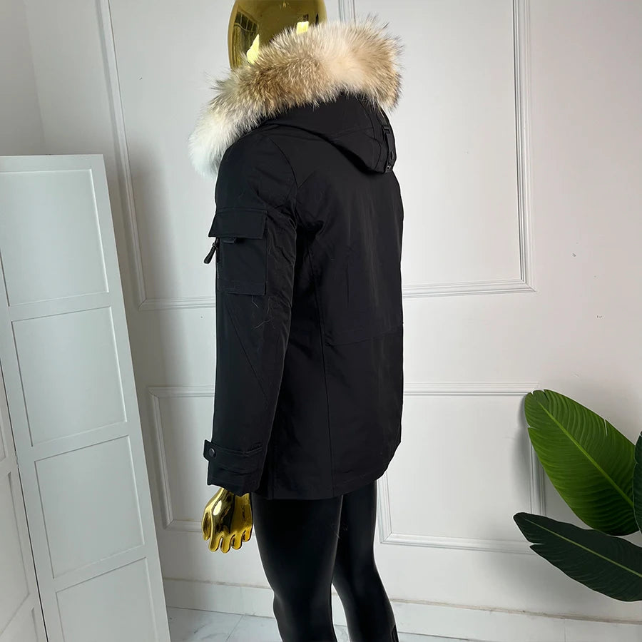 Winter Mens Outerwear Mens Fur Coat Detachable Real Coyote Fur Collar Rabbit Fur Liner Hooded Parka Fashion High Quality