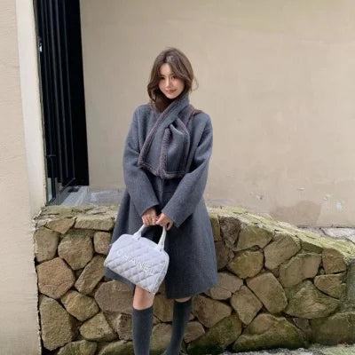 Autumn and winter hot fashion round neck scarves, medium to long styles, small women's double-sided wool coats with temperament,