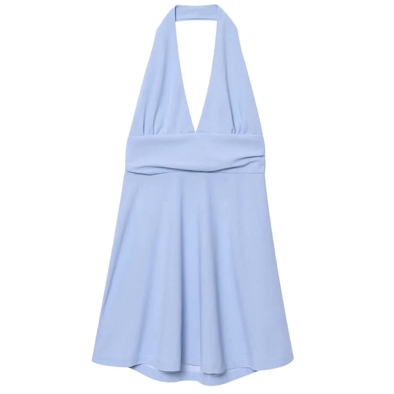Women's Dresses High Waist Pleated Halter Short Dresses Women Sexy Backelss A-Line Mini Vestidos 2026Summer New Women's Fashion