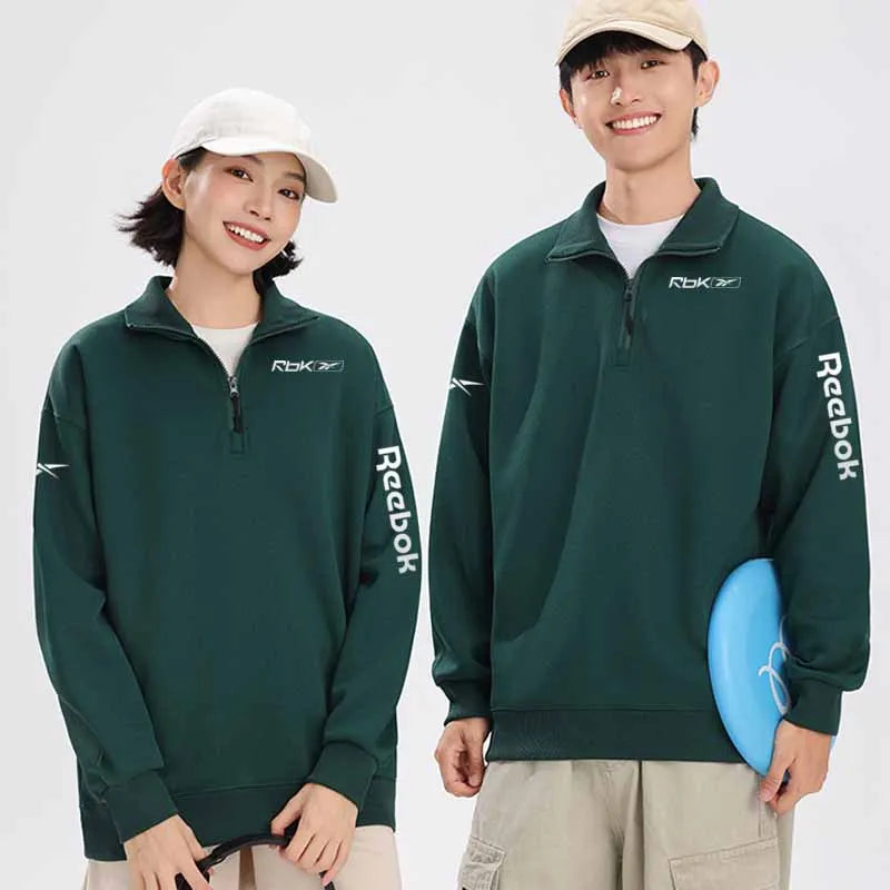 Reebok men's half-zip stand-up collar lightweight pullover for spring and autumn, suitable for outdoor activities such as hiking