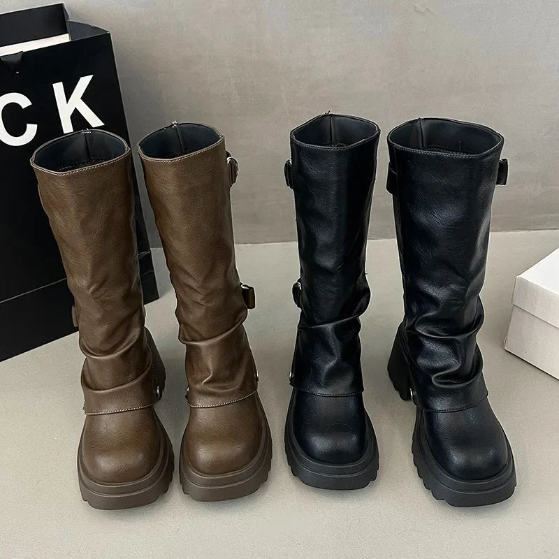 Shang Shi Black Thick High-heeled Thick Soled Boots for Women, 2026 New Winter Versatile Women's Zipper Slimming Pants Leg Boots