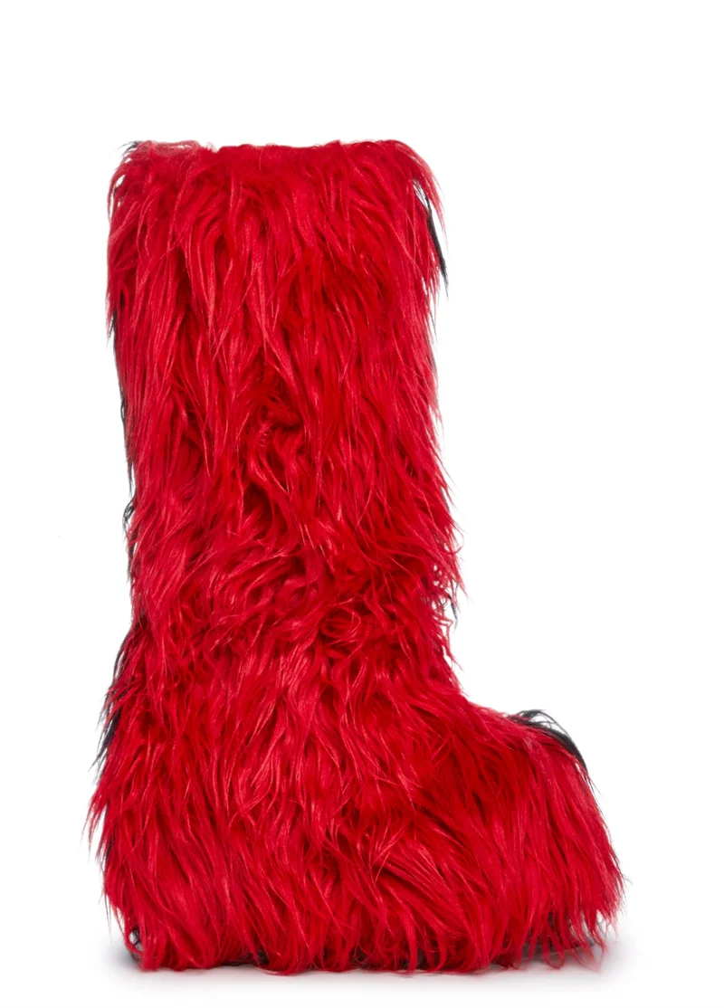 Hot Sale Ins Fashion Long Women Furry Boots Winter Knee Length Keep Warm Ladies Snow Boots