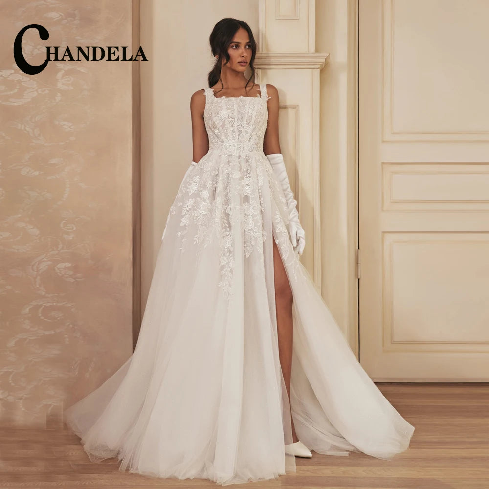 CHANDELA Lace Appliques Mini Corset Wedding Dress Cut-out Detachable Sleeves vestidos de noiva After Party A-line Customised