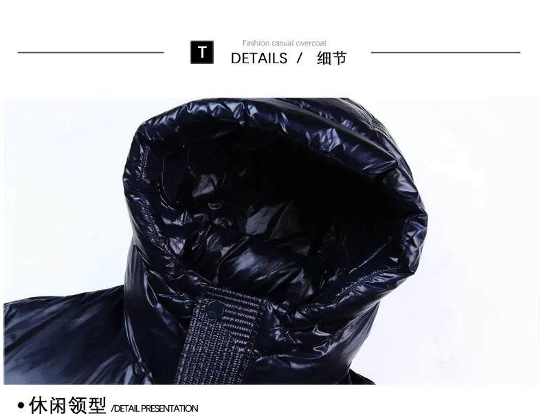 High End Thick Brand Casual Fashion Shiny Men Down Jacket Winter Warm Hooded Designer Parkas Windbreaker Puffer Feather Coats
