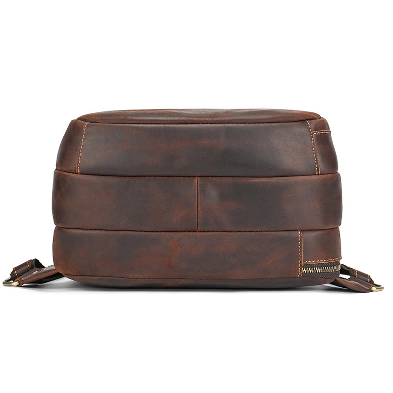 Luufan Men's Retro Crazy Horse Leather Backpack Brown Genuine Leather Rucksack Brown 14 Inch Laptop School Bag