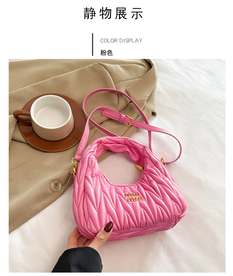 Designer Women Handbags 2025 French Women's Bag Pleated Miu Niche Trendy Handbag Crescent Bag Ins Single Shoulder Crossbody Bag