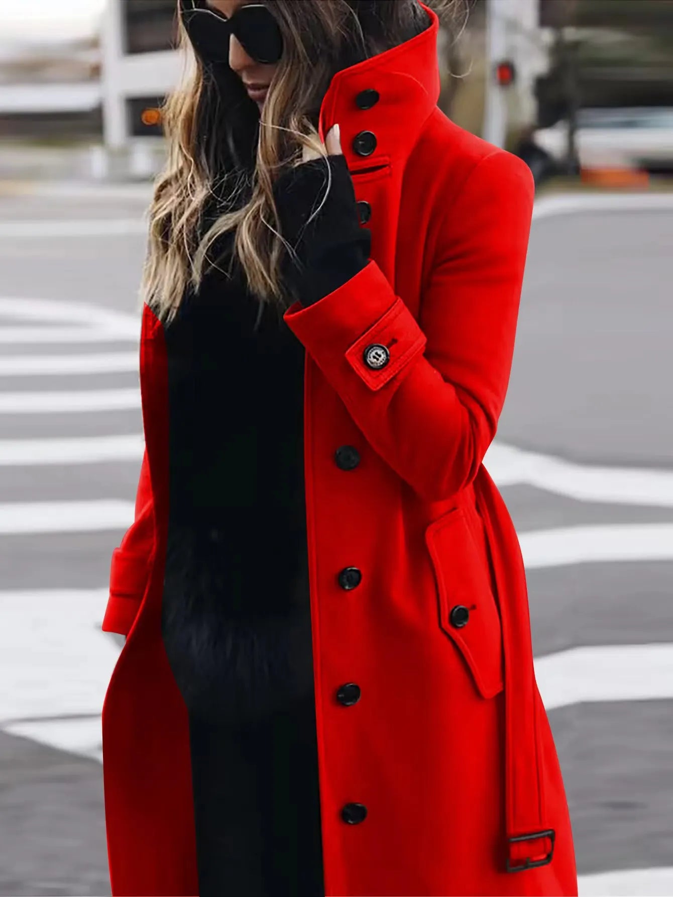 Women Autumn Winter  Wool Coat Blends Overcoat Solid Color Button Turtleneck Long Sleeve Casual Fashion  Winter Coat Regular
