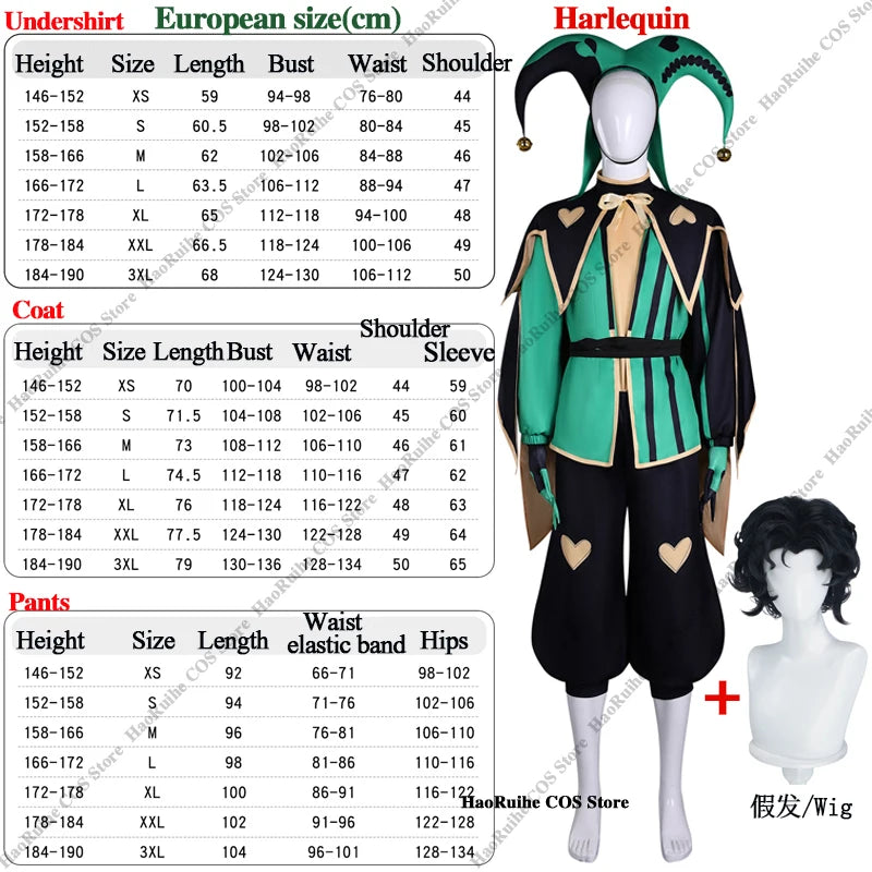Hot The Freak Circus Pierrot Jester Harlequin Cosplay Costume Adult Clown Top Pant Wigs Joker Uniform Halloween Costume Carnival