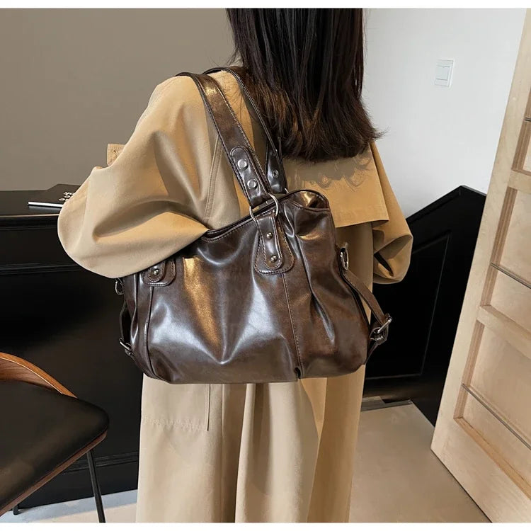 Large Capacity PU Shoulder Bag Rivet Buckle Thread Solid Casual Tote Crossbody Bag 2025 Hot Sale Bags for Women Bolsas Femininas