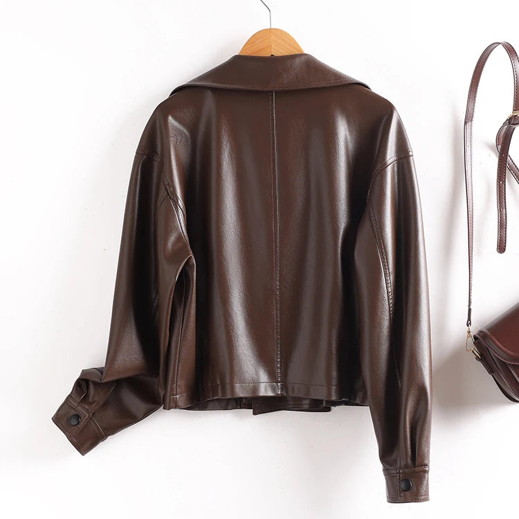 Ning Genuine Leather Jacket Women's Short Style 2026 New Autumn Loose Casual Motorcycle Fashion Sheepskin Coat