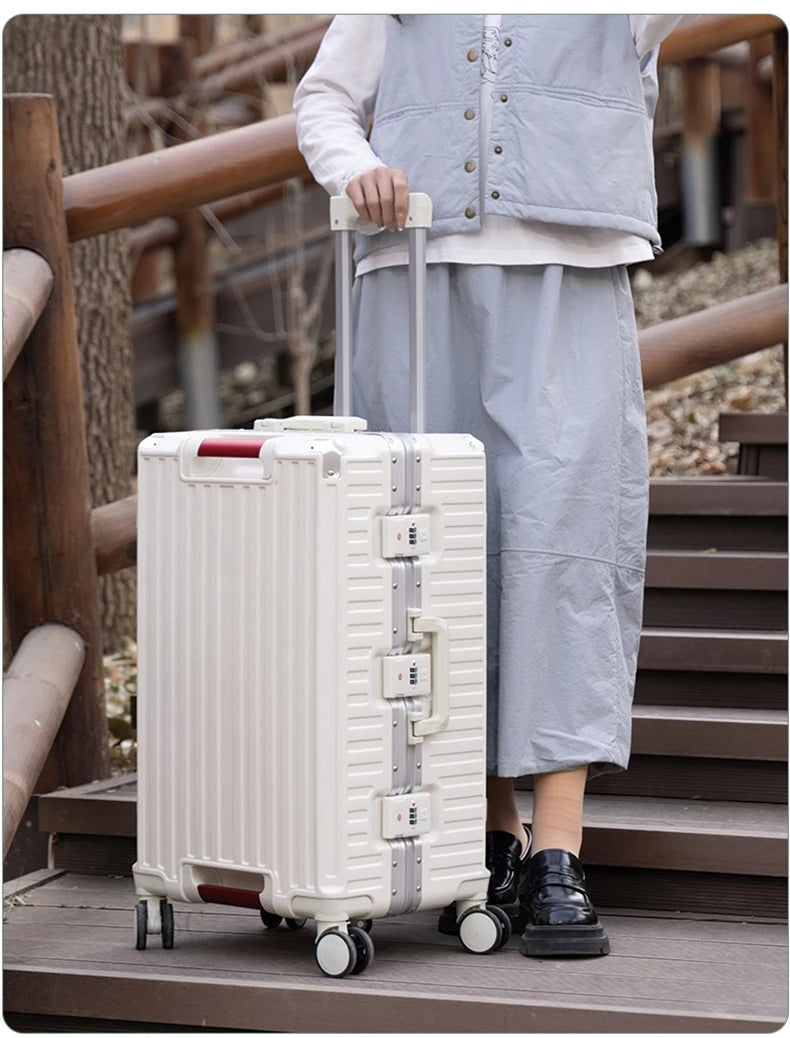 Five-wheel Aluminum Frame Suitcase 30 inch Multifunctional Cabin Password Trolley Case Luggage with USB Cup Holder Suitcases