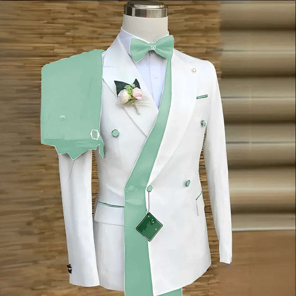 Double Breasted Men Suits Wedding Formal Party Groom Tuxedo Banquet Man Sets 2 Pieces Peaked Lapel Jacket with Pants Customized