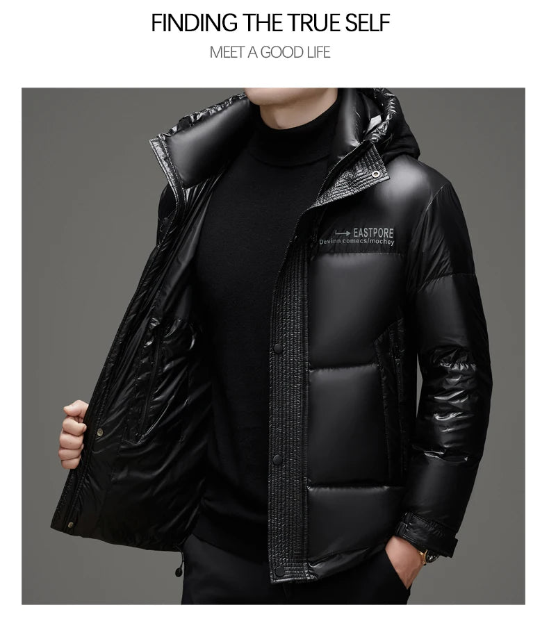 High End Thick Brand Casual Fashion Shiny Men Down Jacket Winter Warm Hooded Designer Parkas Windbreaker Puffer Feather Coats