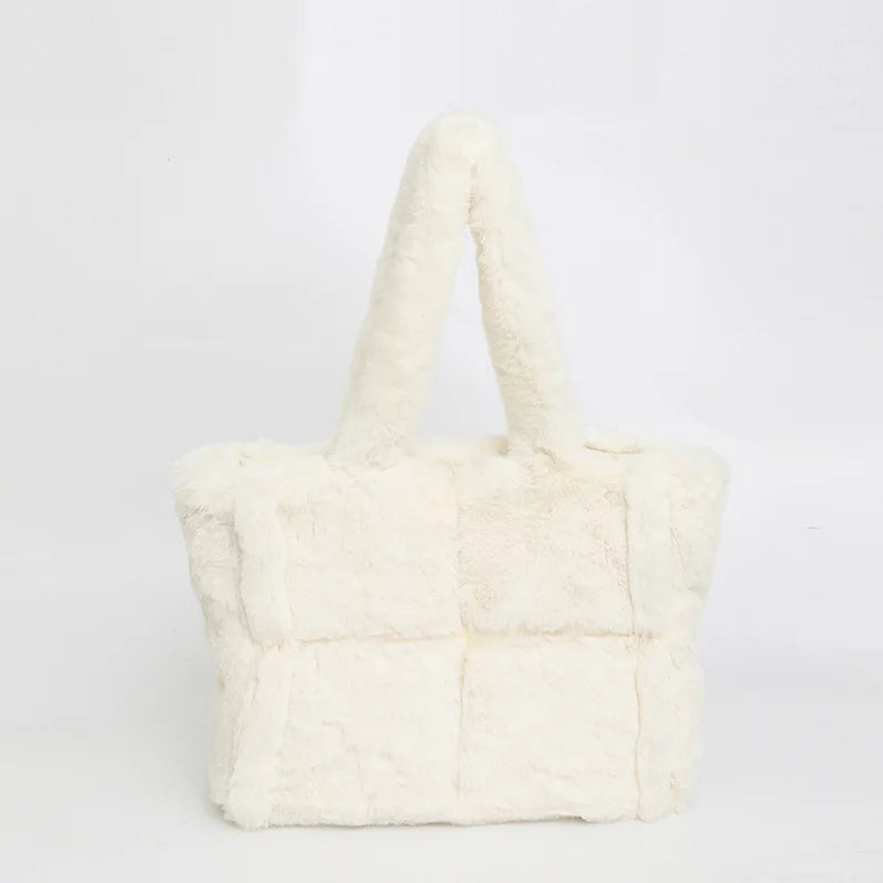 New plush women's handbag, large capacity shoulder bag, suitable for shopping and shopping, winter women's armpit bag