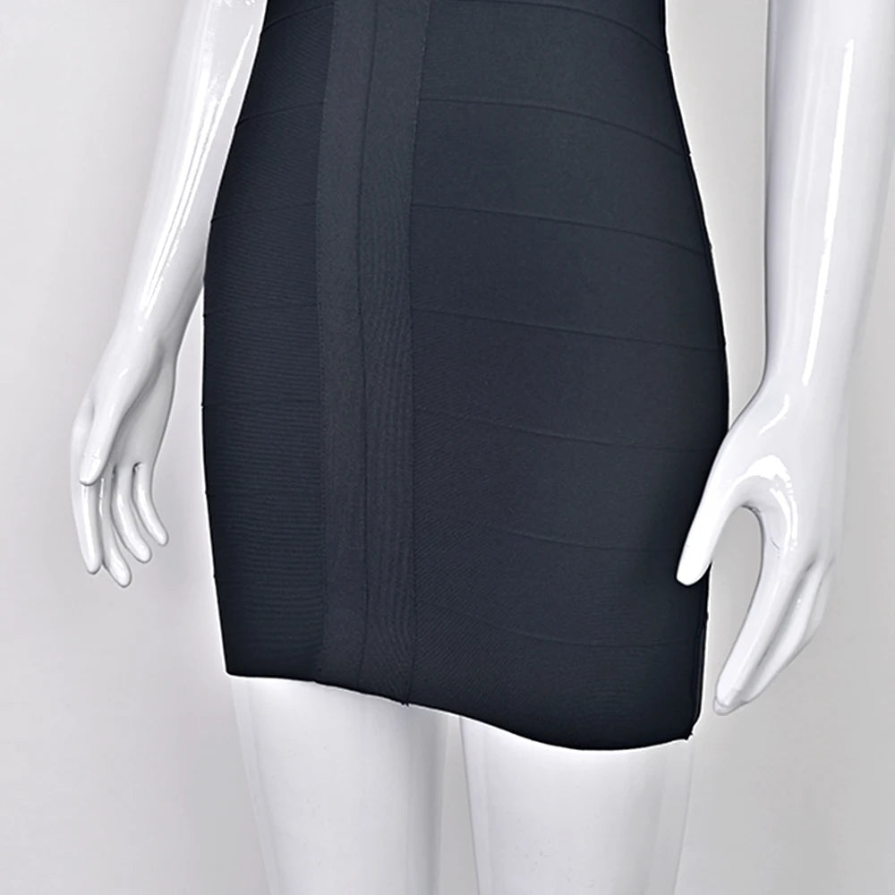 BEAUKEY Luxury Sexy Plunge V Bandage Dress Stripes Slim Bodyocn Mini Party Celebrity Evening Dress Elastic Knitted Vestidos