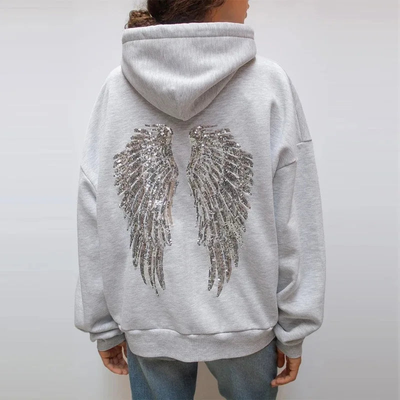 Sequins Angel's Wings Hoodies Women Y2k Chic Loose Long Sleeve Pullovers Top Slim Yoga Pant Set 2026 Casual Lady Sweatshirt Set