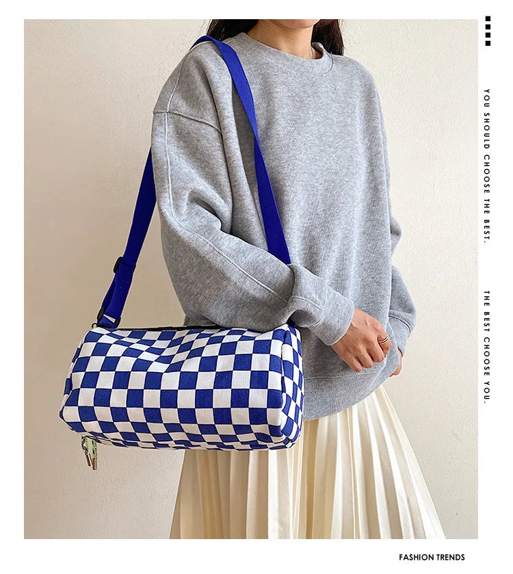 Plaid Shoulder Bag for Women Handbag CrossBorder Canvas Leisure  Fashion Bag Ladies Embroidered Han Female Pocket Purse