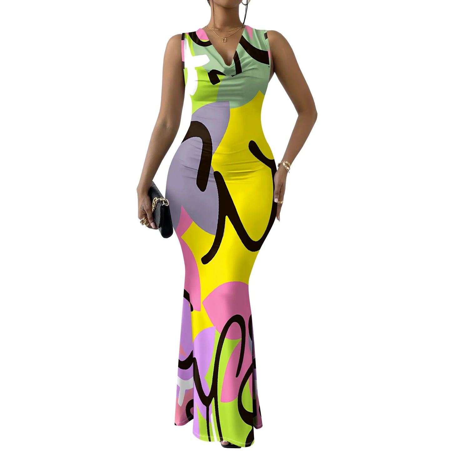 Womens Sexy Casual Dresses Colorful Geometric Off-Shoulder Maxi Dress  Artistic Party Evening Resortwear Swing Neck Dress