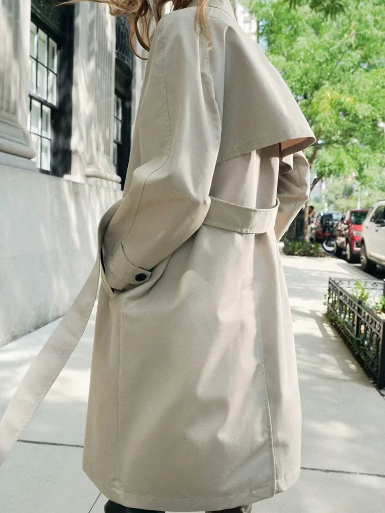 Spring New Arrival Women's Ele Long Sve Windbreaker with Belt Slimming Design Simple Collar Coat Commute Sle Regular...