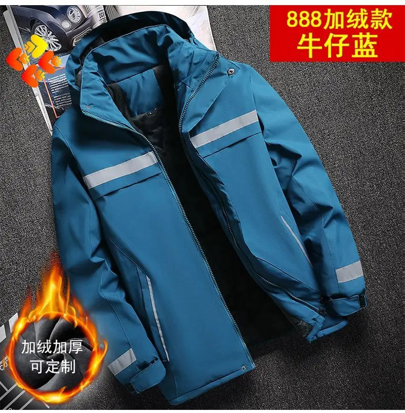 New Winter Work Jacket, Waterproof Windproof Reflective Thermal Coat with Fleece Lining, Stain Resistant Outdoor