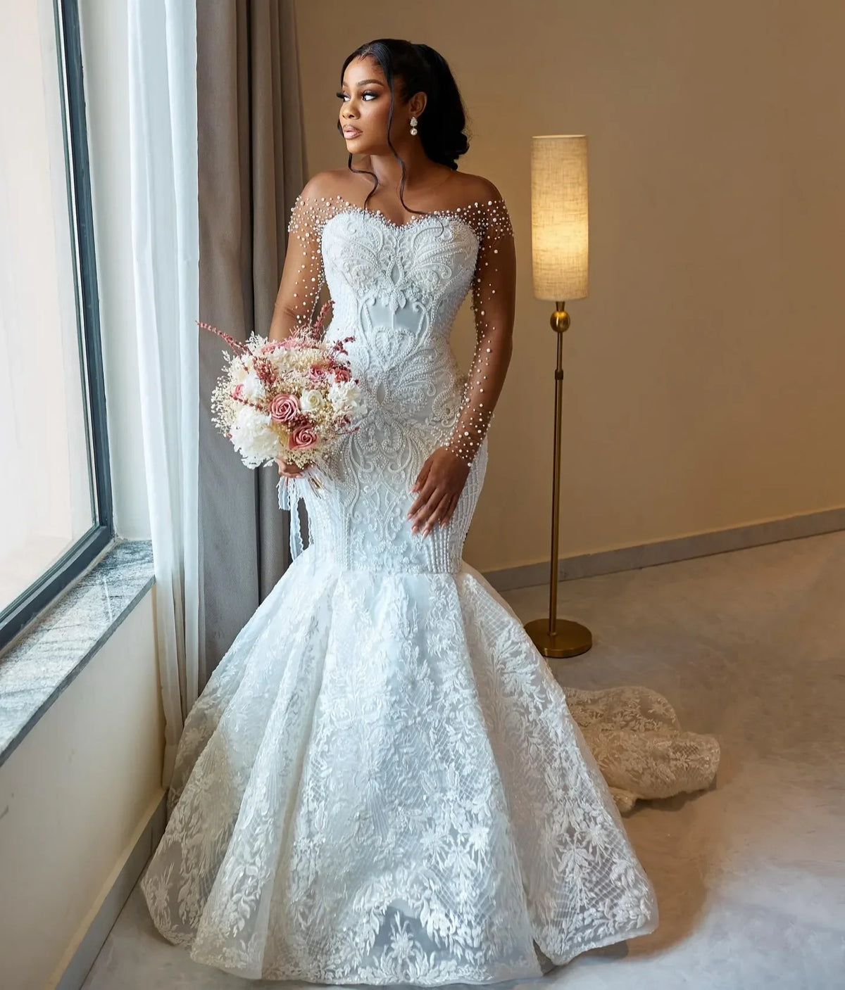 Customized Mermaid Style Off Shoulder Sexy Princess Wedding Dress Sweetheart Tassel Pearl As A Wedding Gift Silk Bridal Dress