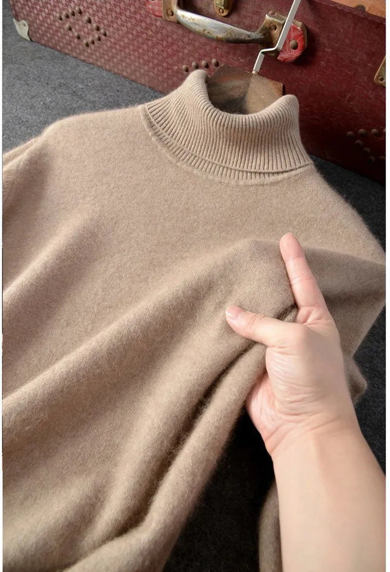 Men's 100% pure Cashmere Sweater High Lapels Pullovers Knitted Wool Winter New Tops Long Sleeve High-End Jumpers