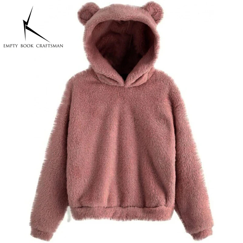 Fall Winter Women's Hoodies Winter Women Long Sleeve Rabbit Ear Hood Sweatshirt Cute Plush Warm Casual Cute Hoodie Tops 2026