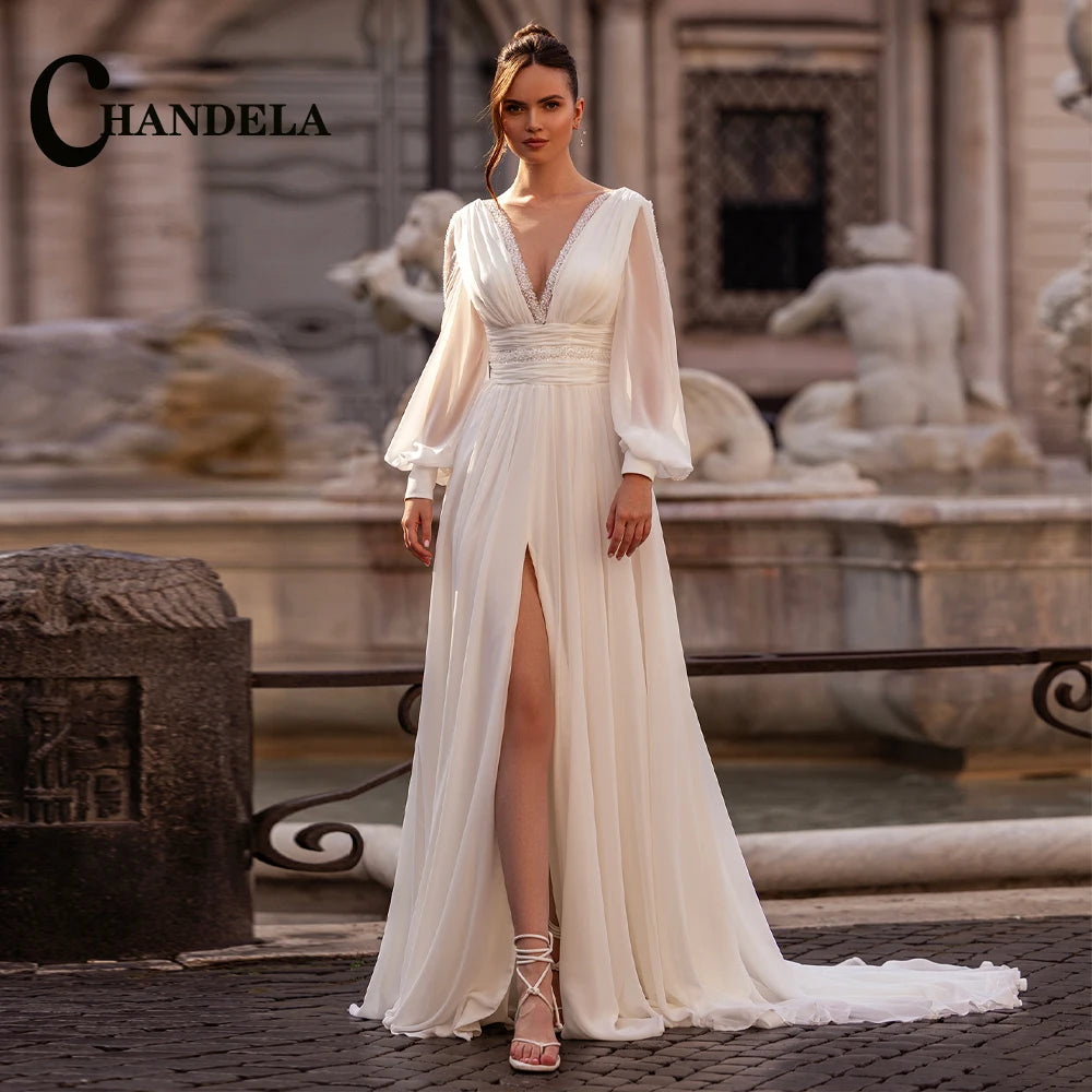 CHANDELA Lace Appliques Mini Corset Wedding Dress Cut-out Detachable Sleeves vestidos de noiva After Party A-line Customised