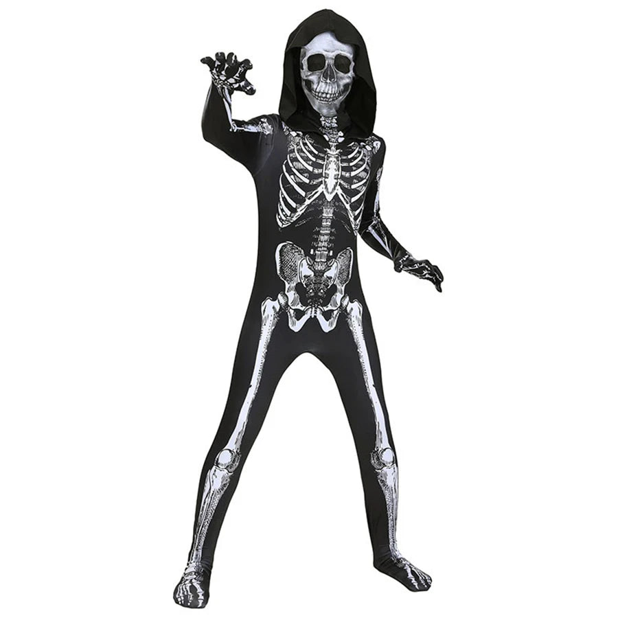 Halloween Costumes Ghost Skull Cosplay Jumpsuit for Kids Child Adults Scary Skeleton Bodysuit Halloween Mask Carnival Clothes