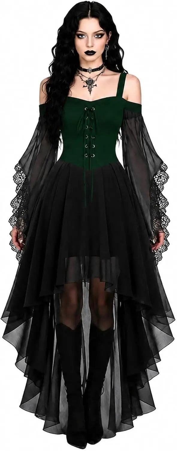 Witch Dress Women 2026 Halloween Costumes Woman Adults Medieval Vampire Butterfly Sleeve Mesh Gothic Outfits