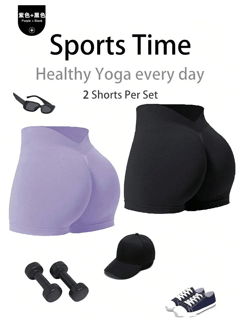 Women Summer V- Waisted Yoga Shorts Fashionable and Sexy Running Fitness Pants Gym High Elastic Hip Liftting Sports Shorts