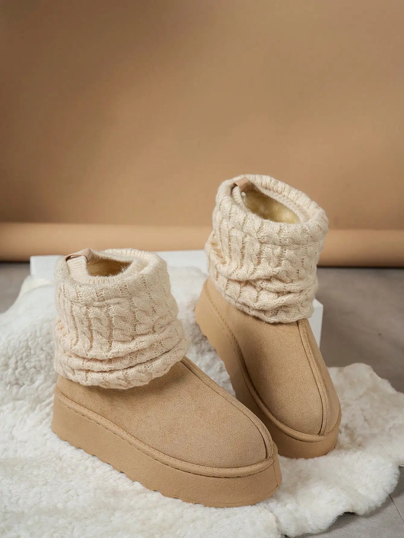 Winter Cute Warm Thick-Sole Comfortable Women's Boots Plush Lining Short Tube Slim Skid-Proof Knitted Sock Snow Boots