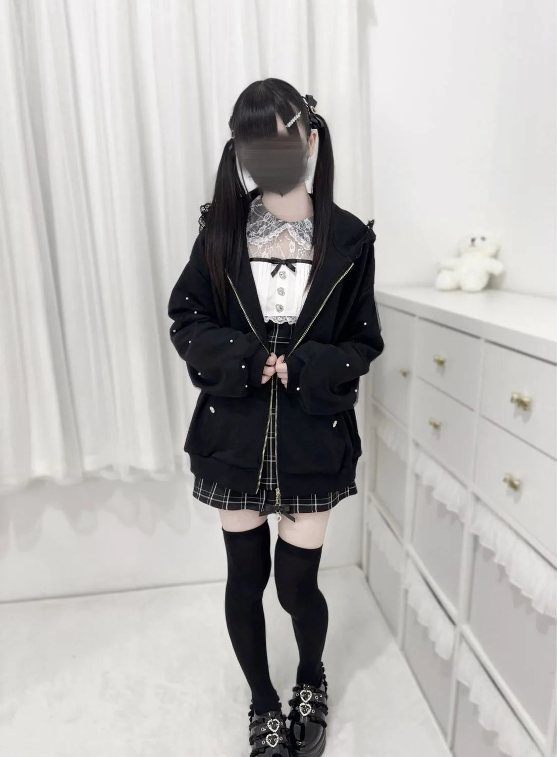 Vintage Japanese Subculture Jirai Kei Jacket Women Y2K Coat Lace Rabbit Ears Hoodie Gothic Sweatshirt Harajuku Halloween Cosplay