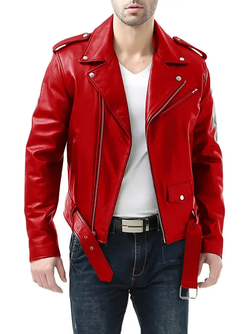 Leather Jacket Business Black Red Men Casual Leather Coats New Men Business Fashion Male Suit Collar Large Size Slim Fit Top