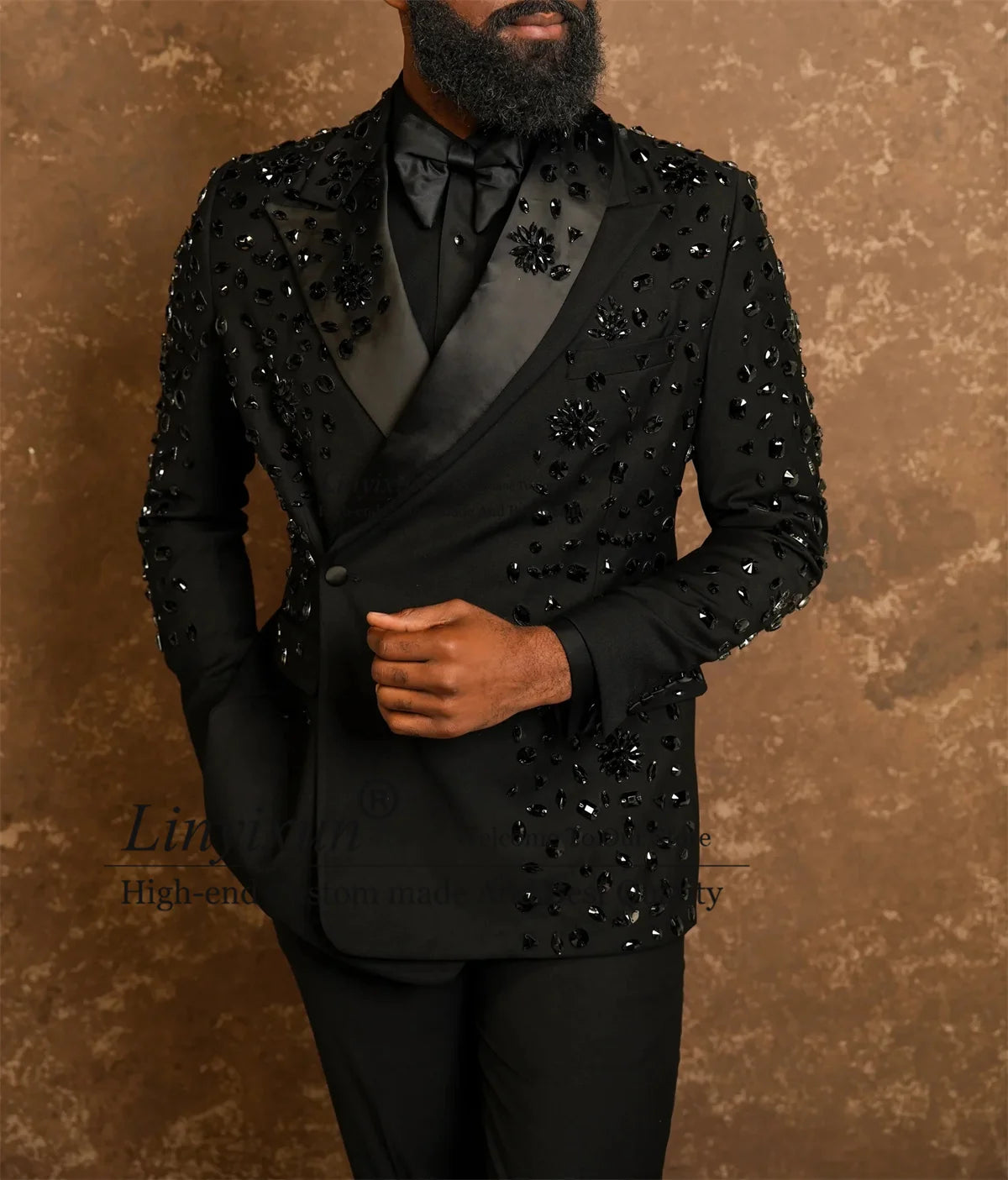 Handmade Crystals Diamond Tuxedos Men Suits Customized Slim Fit Wedding Groom Blazers 2 Pieces Sets Party rajes para hombre