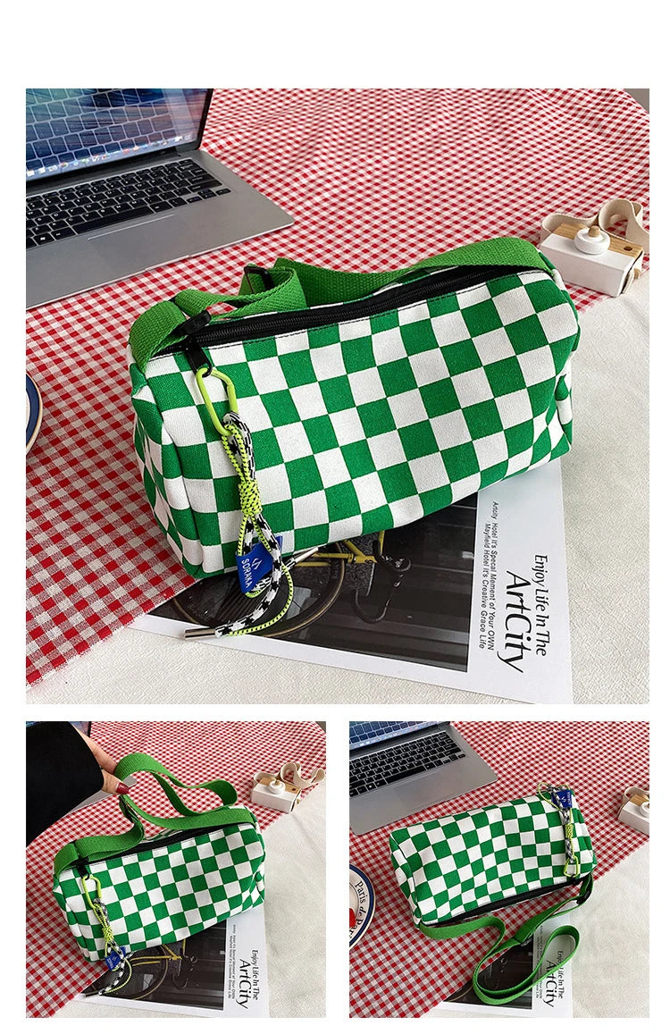 Plaid Shoulder Bag for Women Handbag CrossBorder Canvas Leisure  Fashion Bag Ladies Embroidered Han Female Pocket Purse