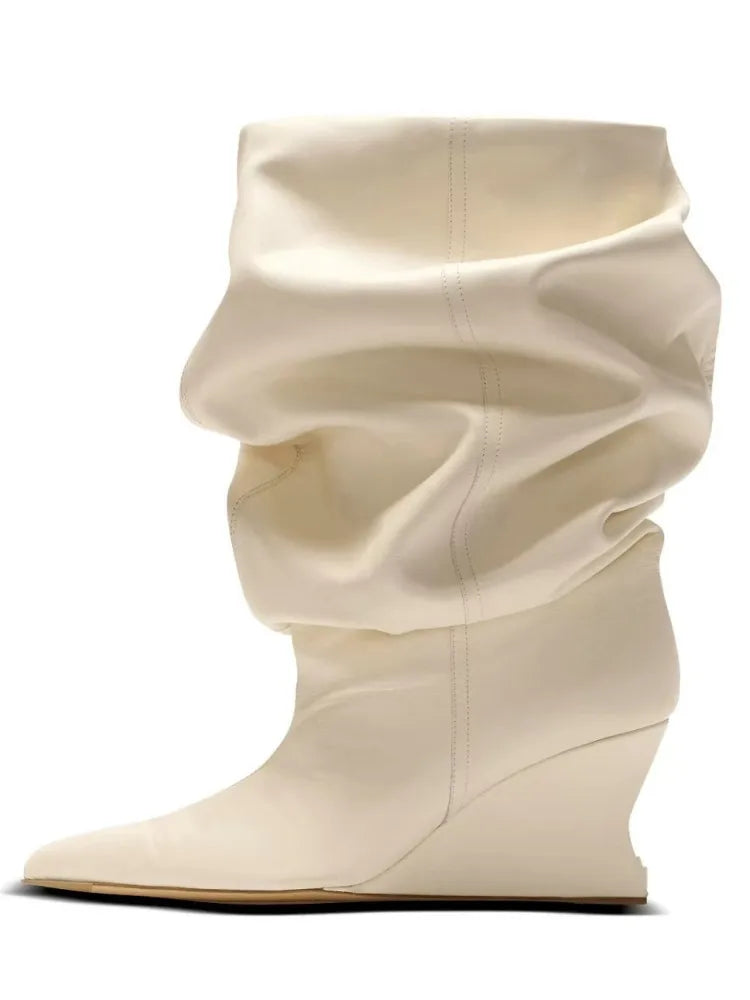 Women's Fashion Pointed Thick Soled Pleated Short Boots, Autumn and Winter Thick Heeled Long Boots, Sexy Runway Women's Boots